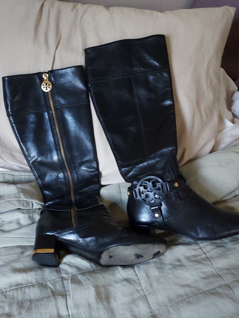 Tory Burch Black Leather Knee High Boots Sz 8
